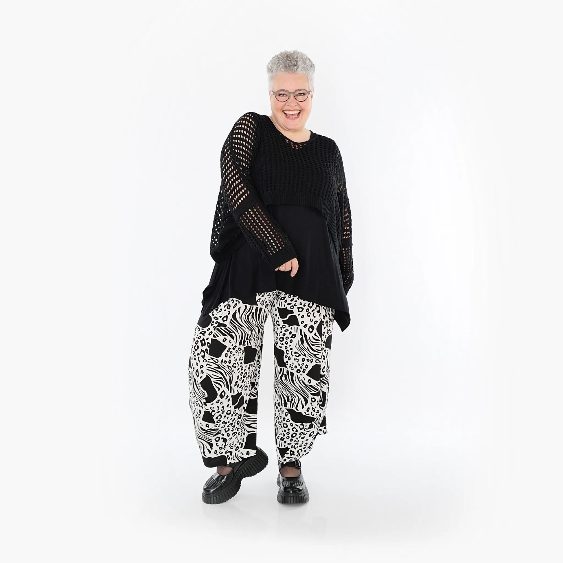  Ballonhose von AKH Fashion aus Materialmix, 1499.08069, Schwarz/Weiß, Animal, Ausgefallen