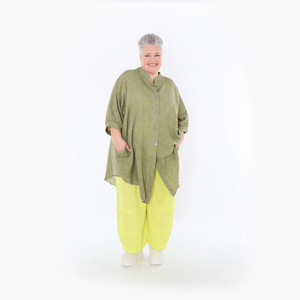  AKH Fashion Bluse in gerundeter Form, aus Baumwolle, 1501.07106, Khaki, Ausgefallen