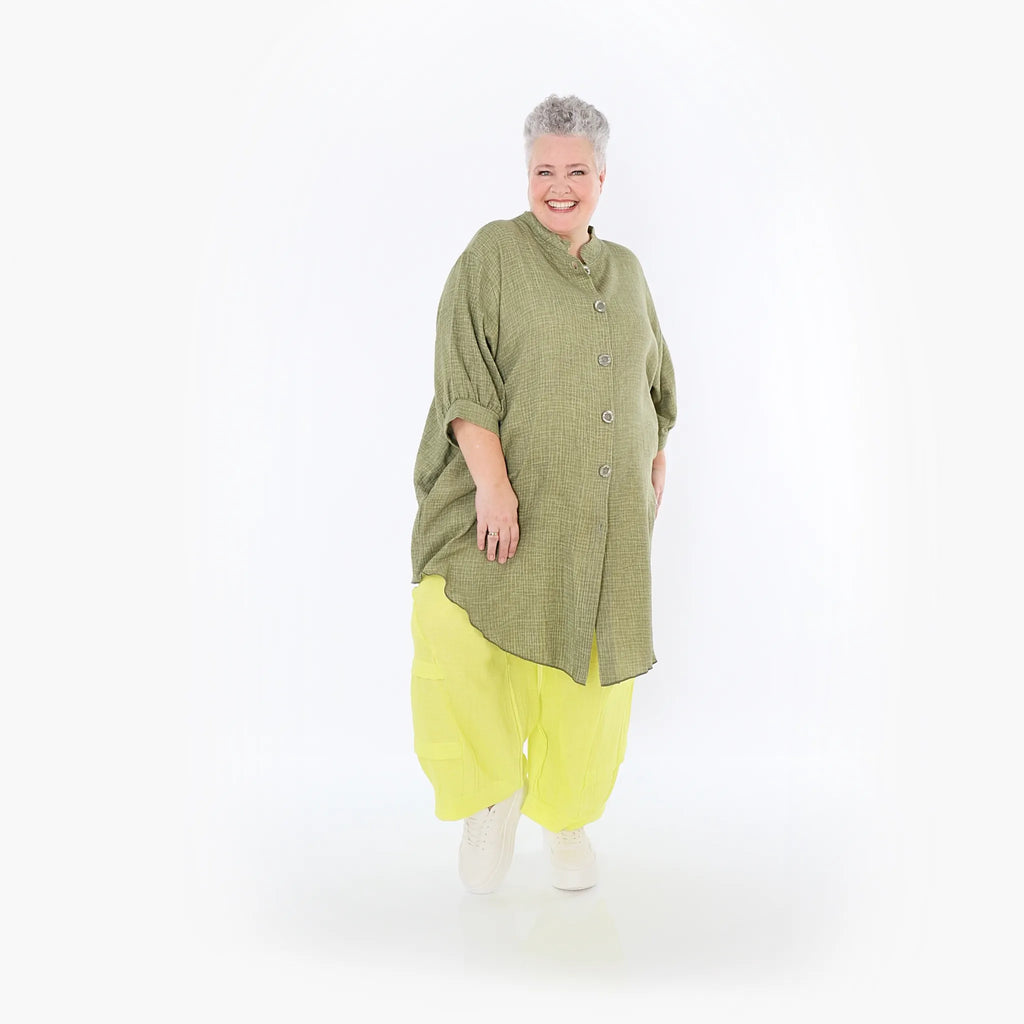  AKH Fashion Bluse in gerundeter Form, aus Baumwolle, 1501.07106, Khaki, Ausgefallen