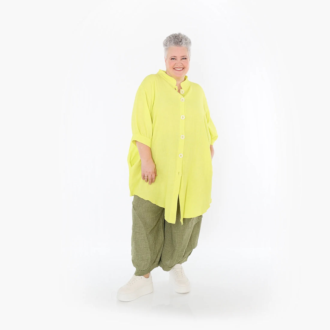  AKH Fashion Bluse in gerundeter Form, aus Baumwolle, 1501.07106, Lime, Ausgefallen, Schick