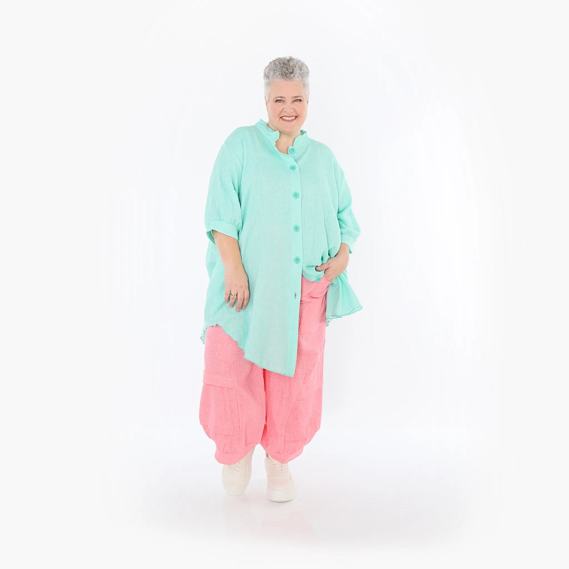  AKH Fashion Bluse in gerundeter Form, aus Baumwolle, 1501.07106, Mint, Ausgefallen, Schick
