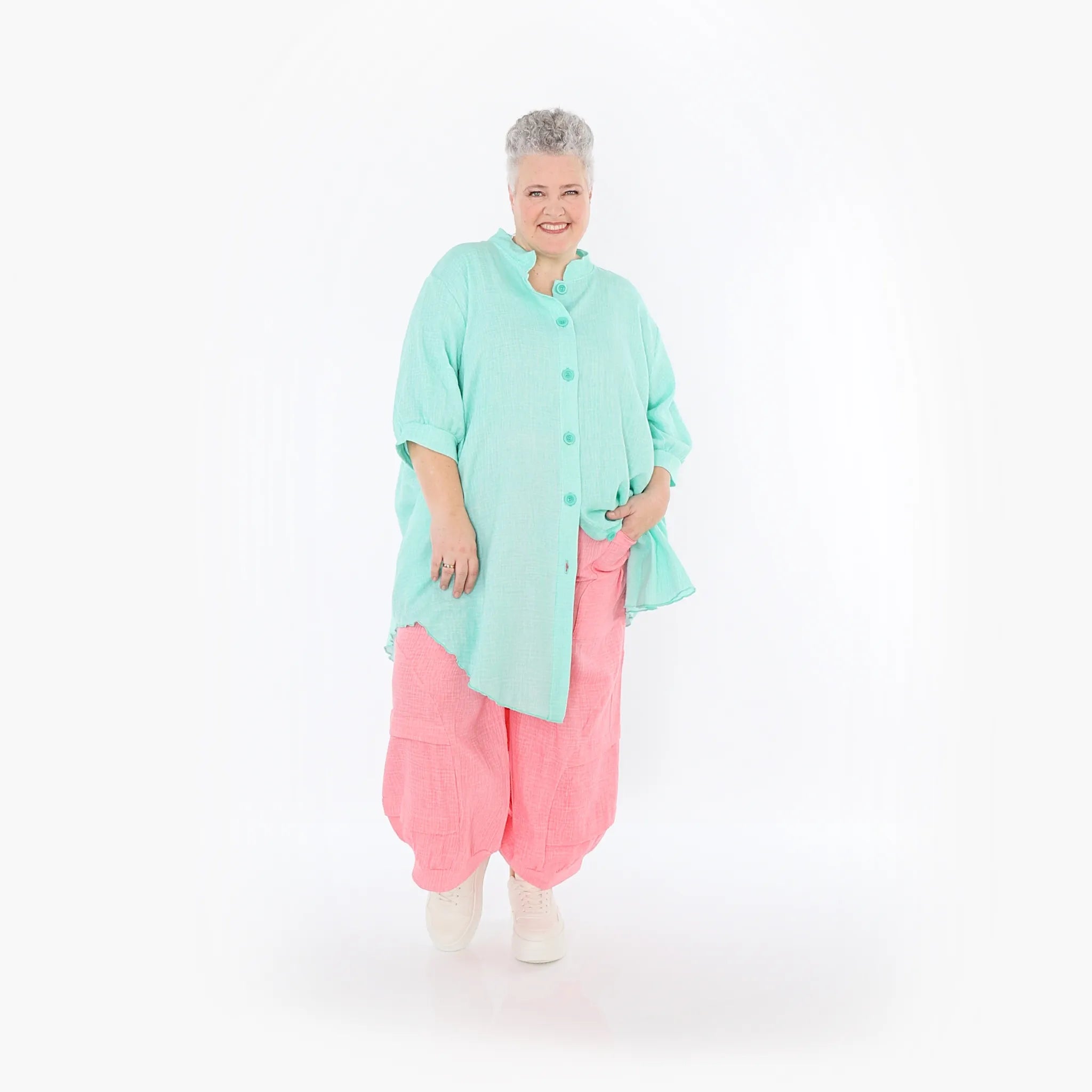  AKH Fashion Bluse in gerundeter Form, aus Baumwolle, 1501.07106, Mint, Ausgefallen, Schick