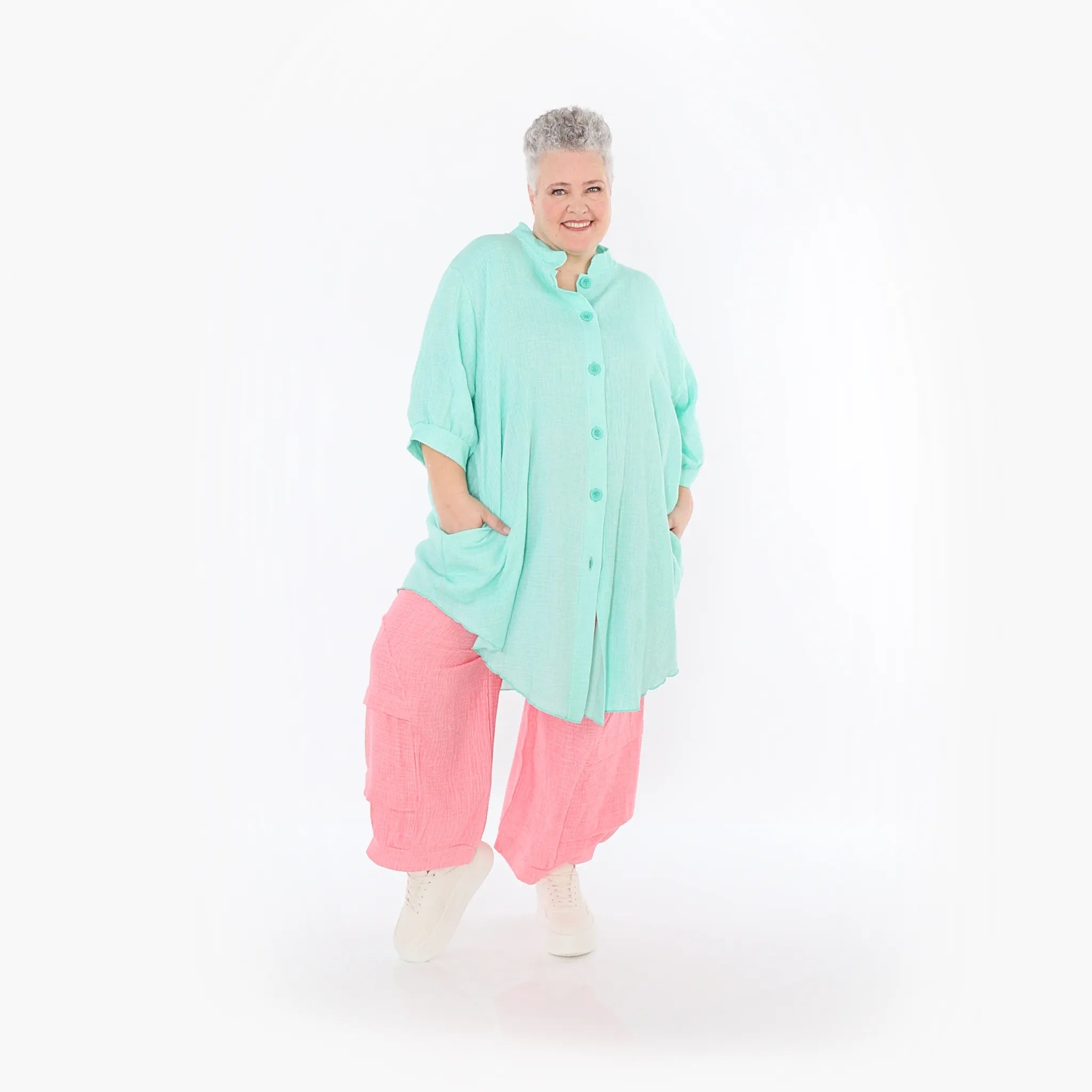  AKH Fashion Bluse in gerundeter Form, aus Baumwolle, 1501.07106, Mint, Ausgefallen, Schick