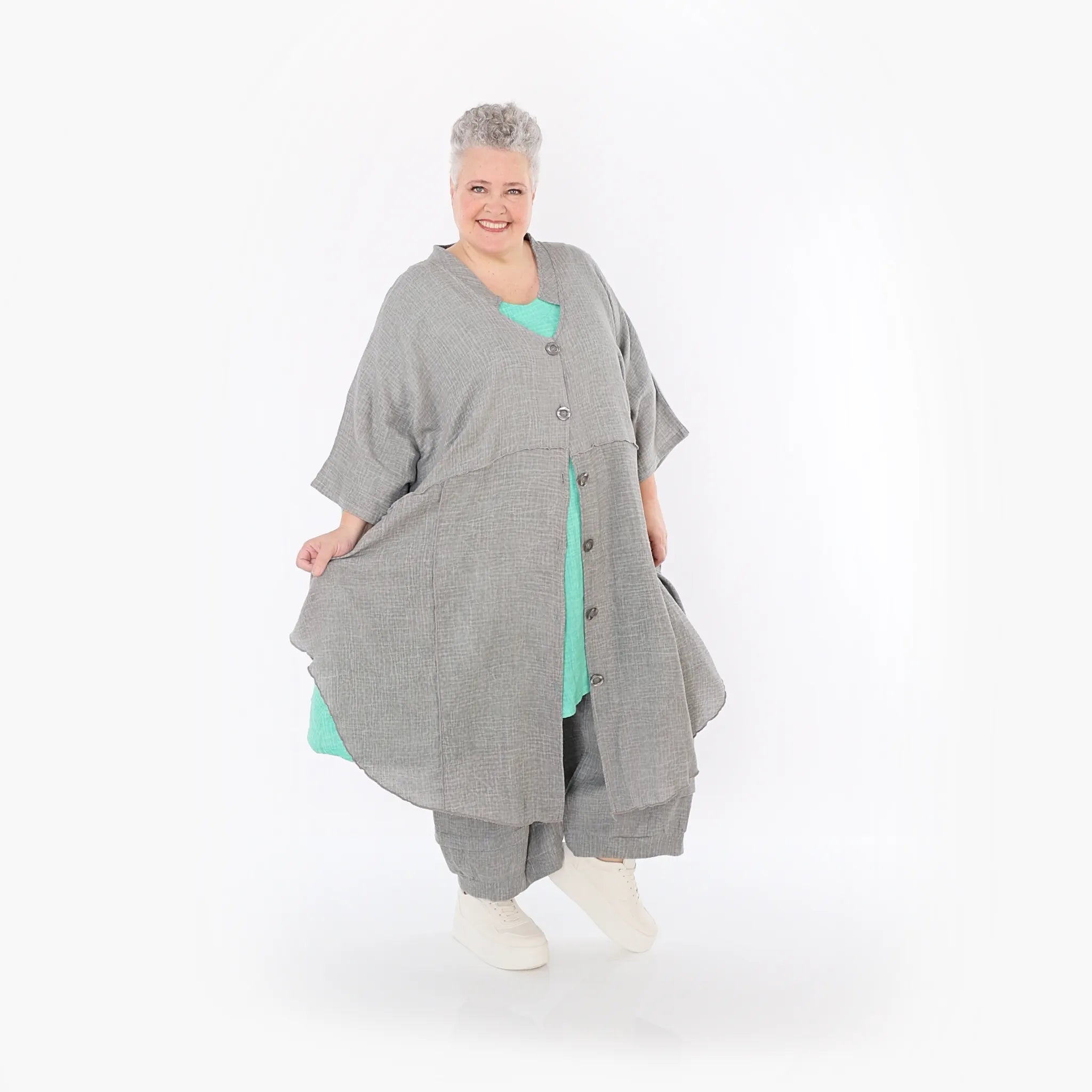  AKH Fashion Jacke in gerundeter Form, aus Baumwolle, 1501.07107, Grau, Ausgefallen, Schick