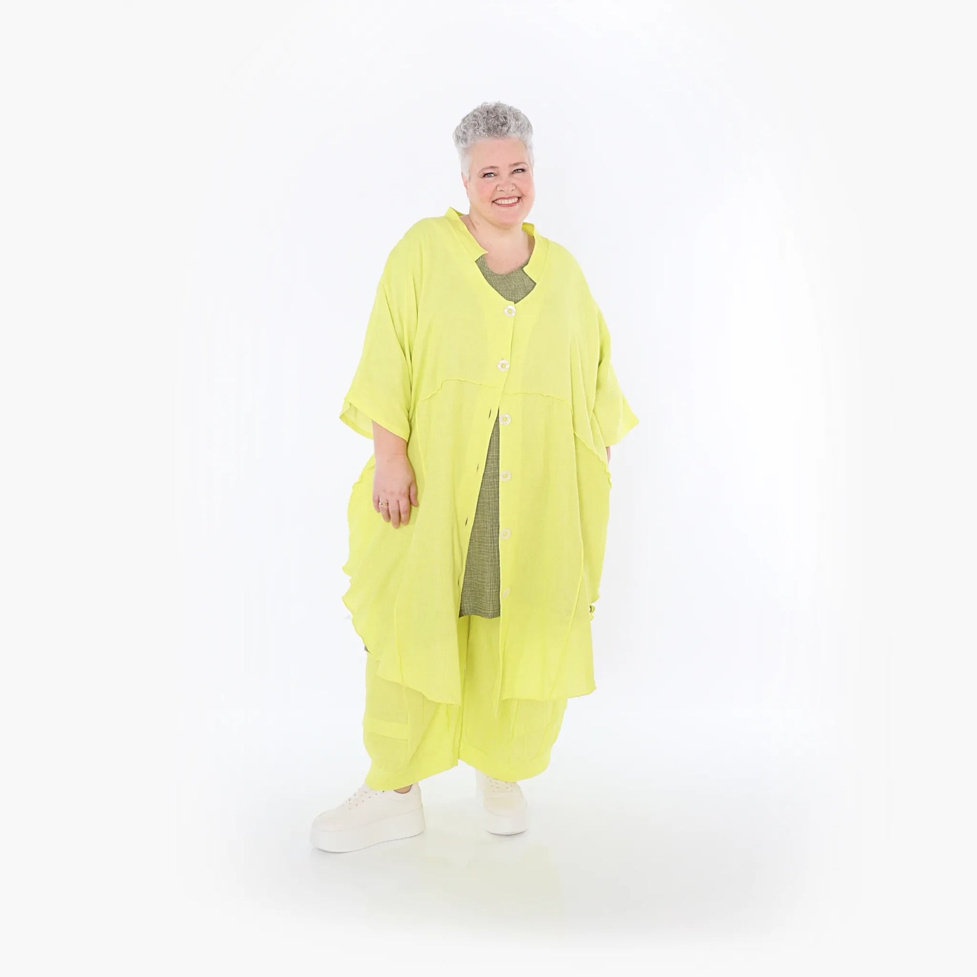  AKH Fashion Jacke in gerundeter Form, aus Baumwolle, 1501.07107, Lime, Ausgefallen, Schick