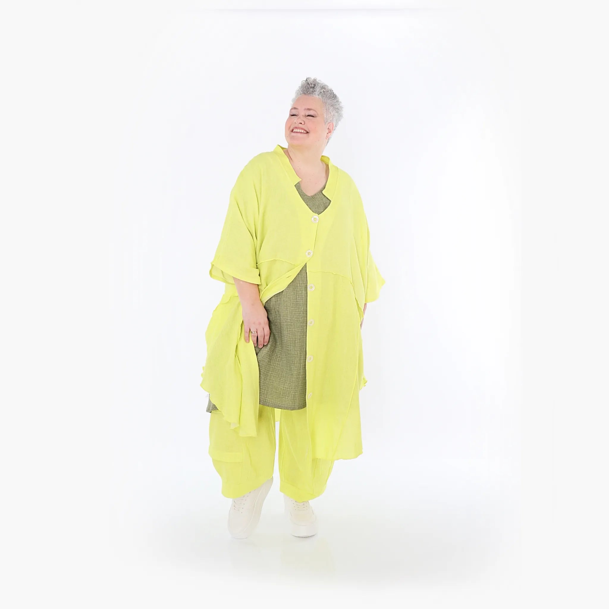  AKH Fashion Jacke in gerundeter Form, aus Baumwolle, 1501.07107, Lime, Ausgefallen, Schick