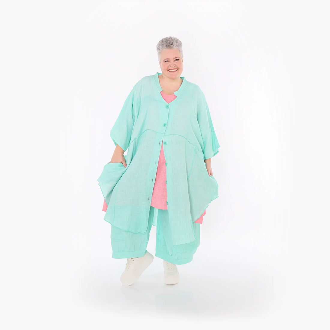  AKH Fashion Jacke in gerundeter Form, aus Baumwolle, 1501.07107, Mint, Ausgefallen, Schick