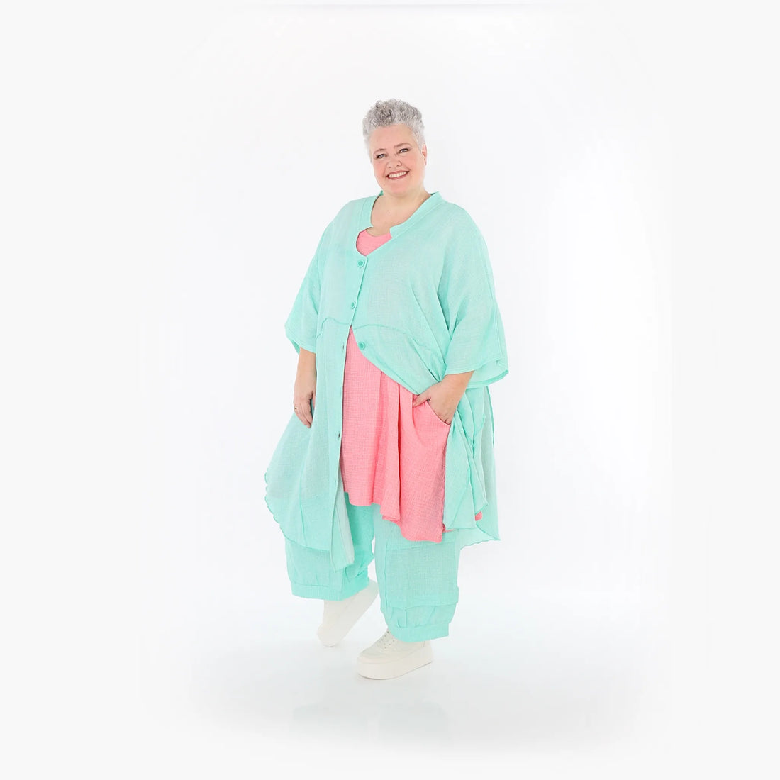  AKH Fashion Jacke in gerundeter Form, aus Baumwolle, 1501.07107, Mint, Ausgefallen, Schick