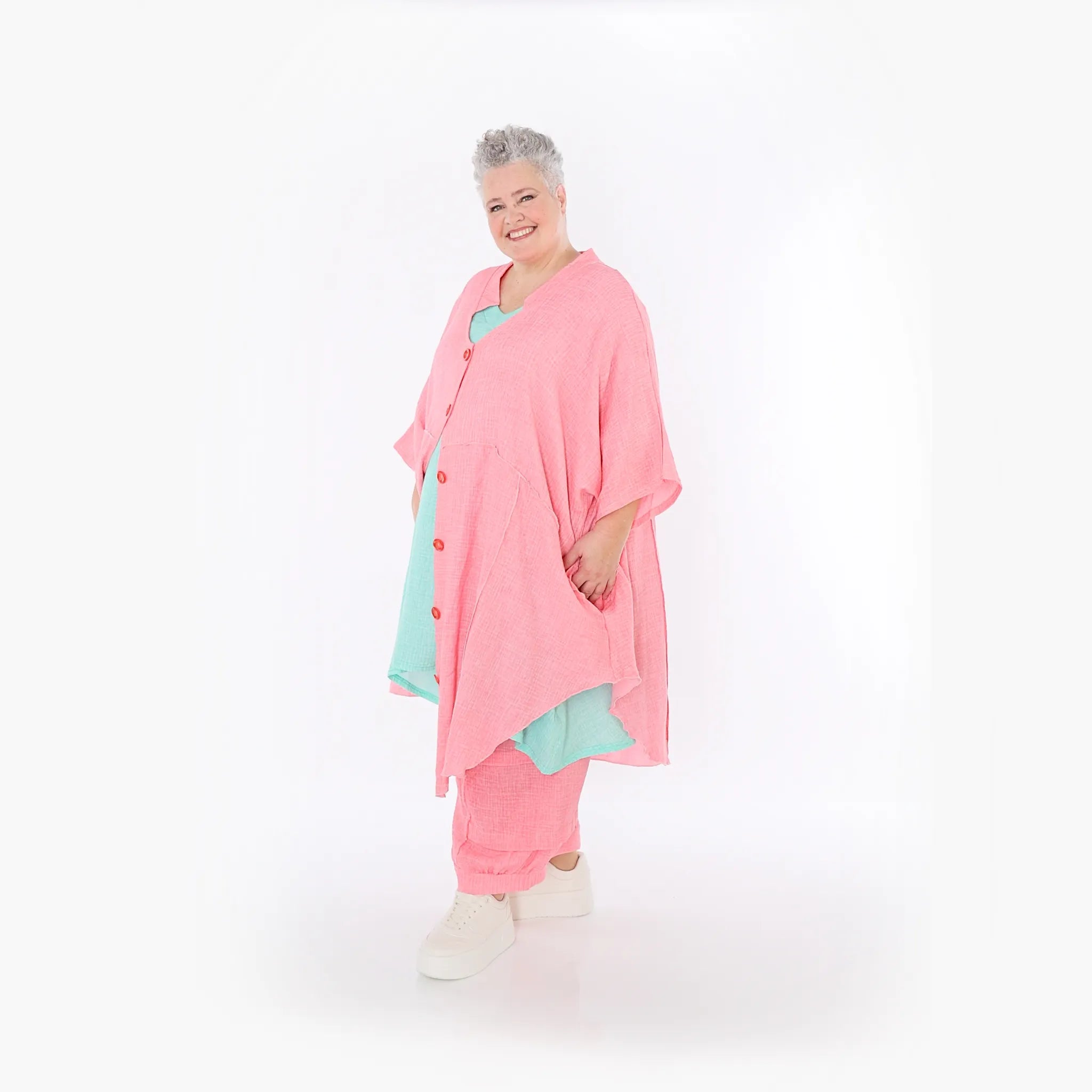 AKH Fashion Jacke in gerundeter Form, aus Baumwolle, 1501.07107, Rosa, Ausgefallen, Schick