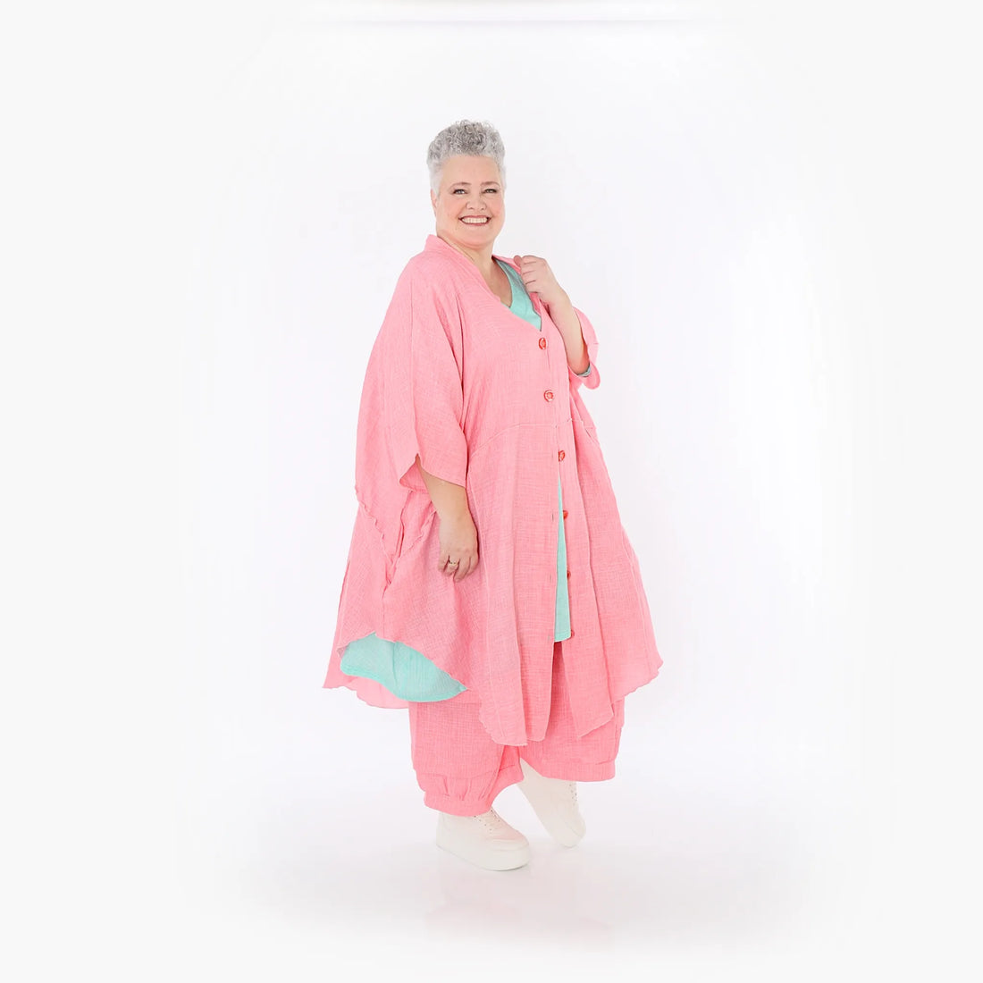  AKH Fashion Jacke in gerundeter Form, aus Baumwolle, 1501.07107, Rosa, Ausgefallen, Schick