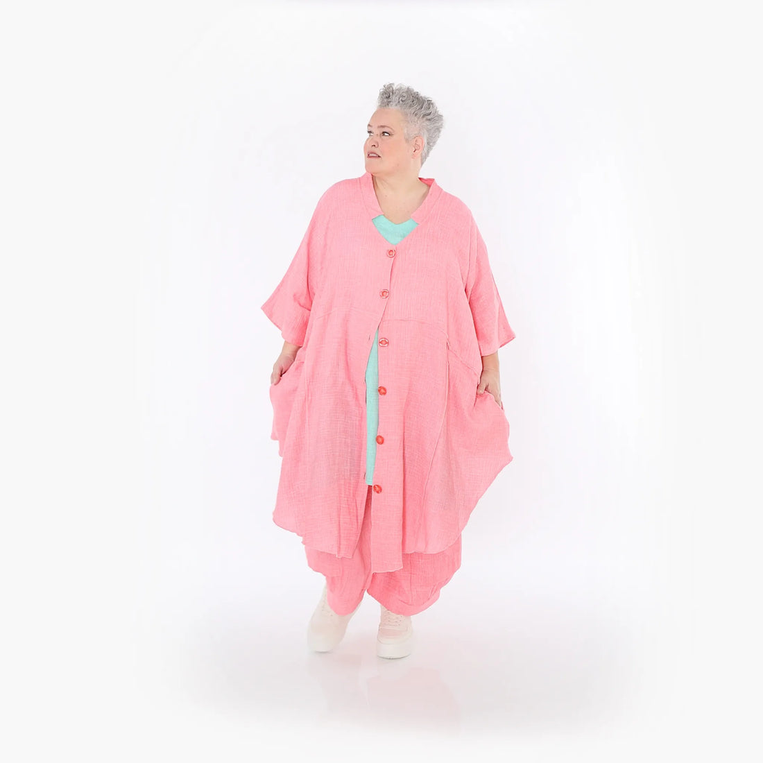  AKH Fashion Jacke in gerundeter Form, aus Baumwolle, 1501.07107, Rosa, Ausgefallen, Schick