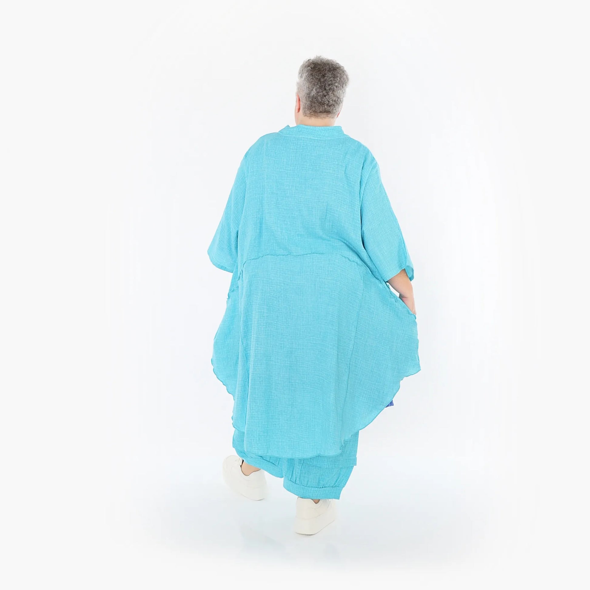  AKH Fashion Jacke in gerundeter Form, aus Baumwolle, 1501.07107, Türkis, Ausgefallen