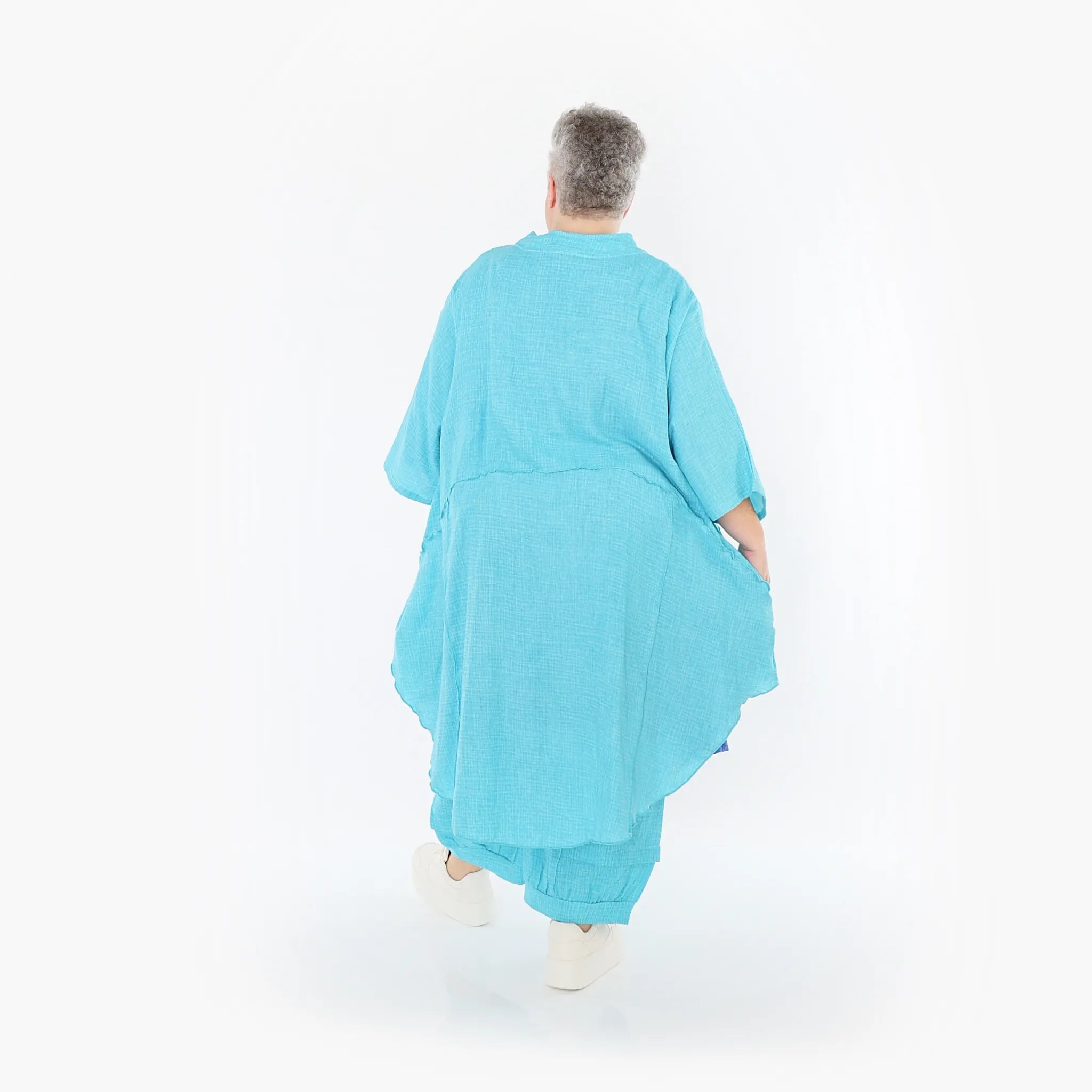  AKH Fashion Jacke in gerundeter Form, aus Baumwolle, 1501.07107, Türkis, Ausgefallen
