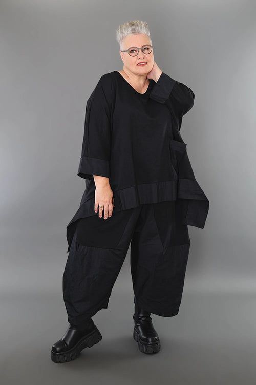 Ballonhose von AKH Premium aus Materialmix, P1001.6883, Schwarz, Ausgefallen, Zeitlos