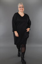  AKH Premium Kleid in gerader Form, aus Materialmix, P1001.7052, Schwarz, Ausgefallen