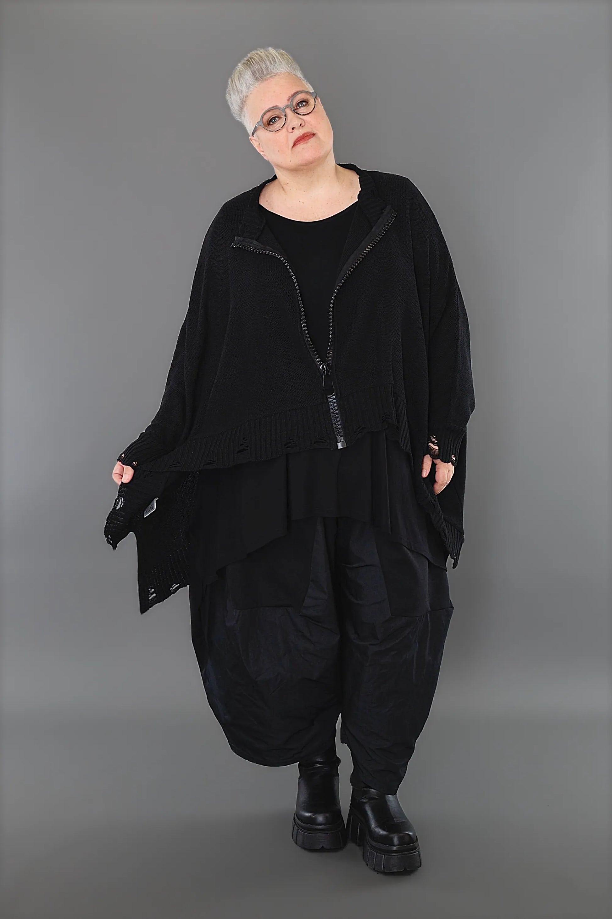  A-Form Jacke von AKH Premium aus Baumwolle, P1002.2519, Schwarz, Ausgefallen, Zeitlos