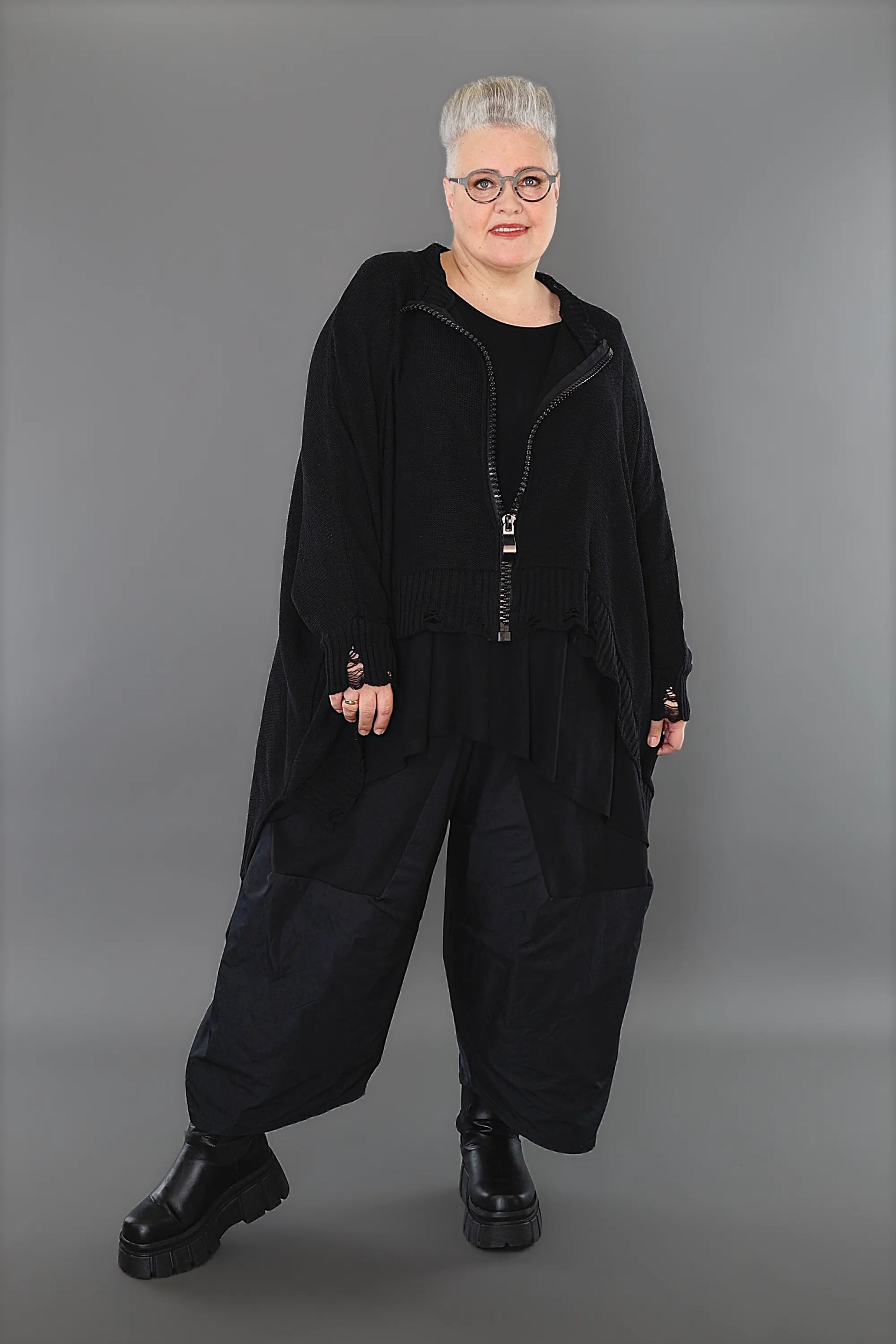  A-Form Jacke von AKH Premium aus Baumwolle, P1002.2519, Schwarz, Ausgefallen, Zeitlos