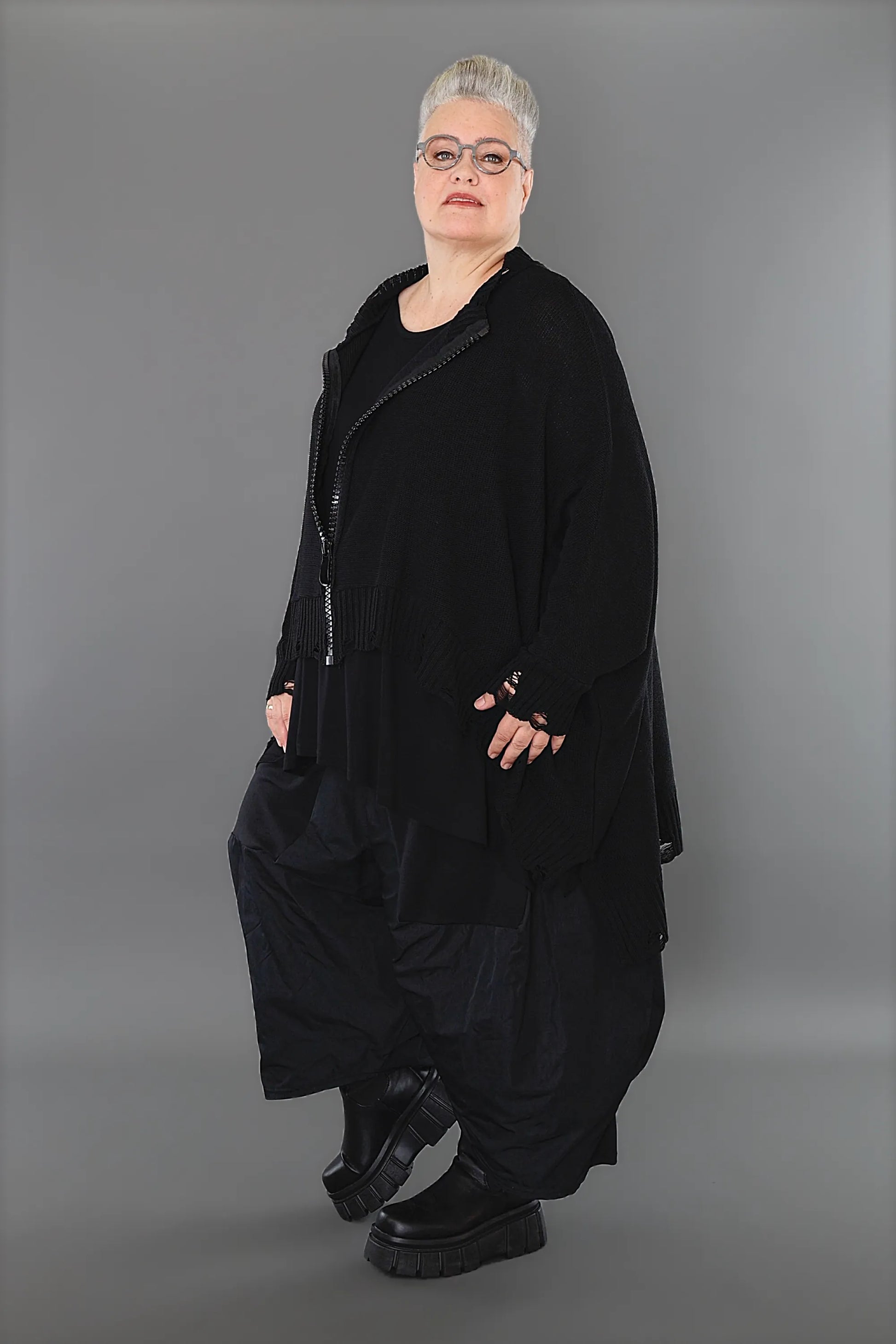  A-Form Jacke von AKH Premium aus Baumwolle, P1002.2519, Schwarz, Ausgefallen, Zeitlos