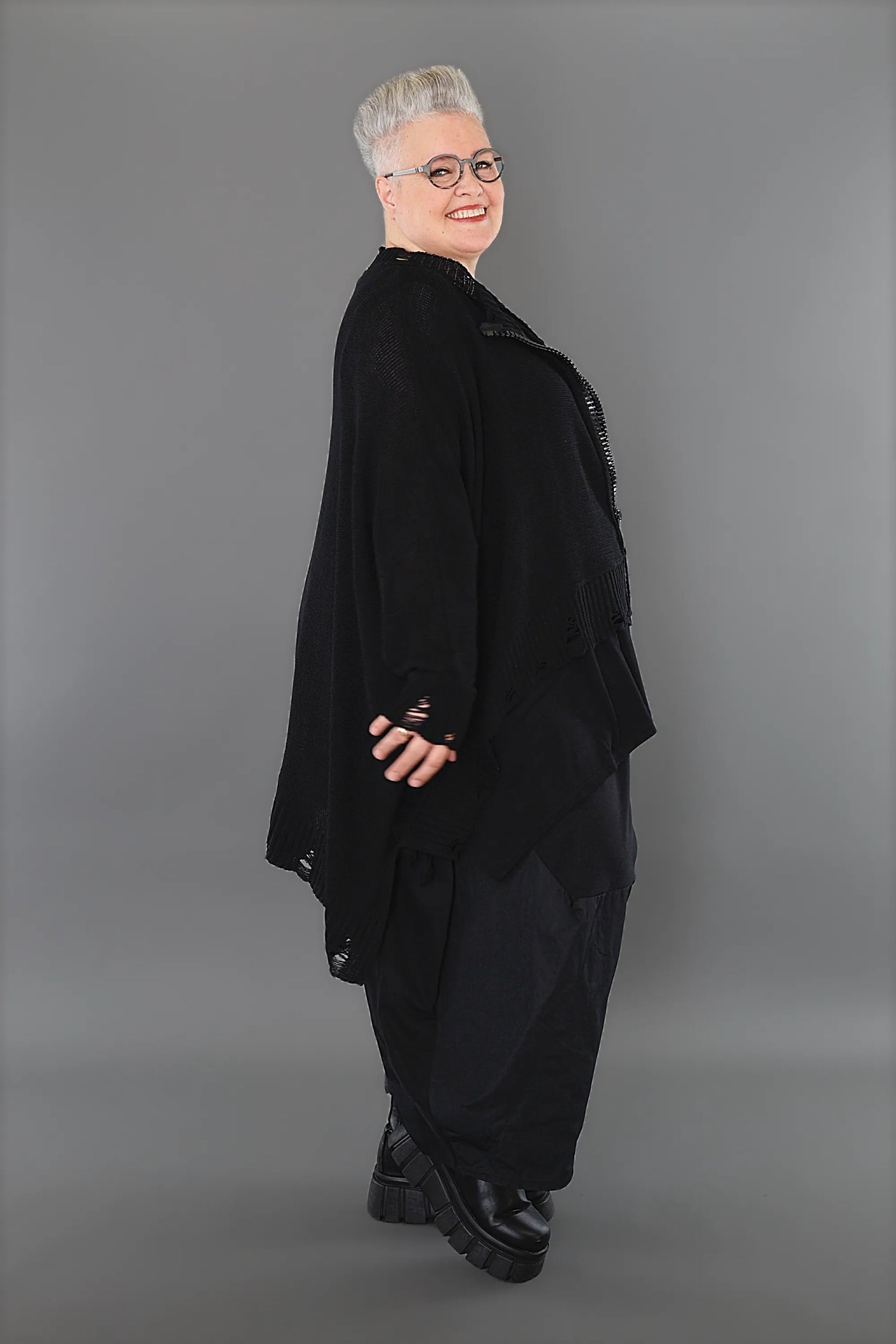  A-Form Jacke von AKH Premium aus Baumwolle, P1002.2519, Schwarz, Ausgefallen, Zeitlos