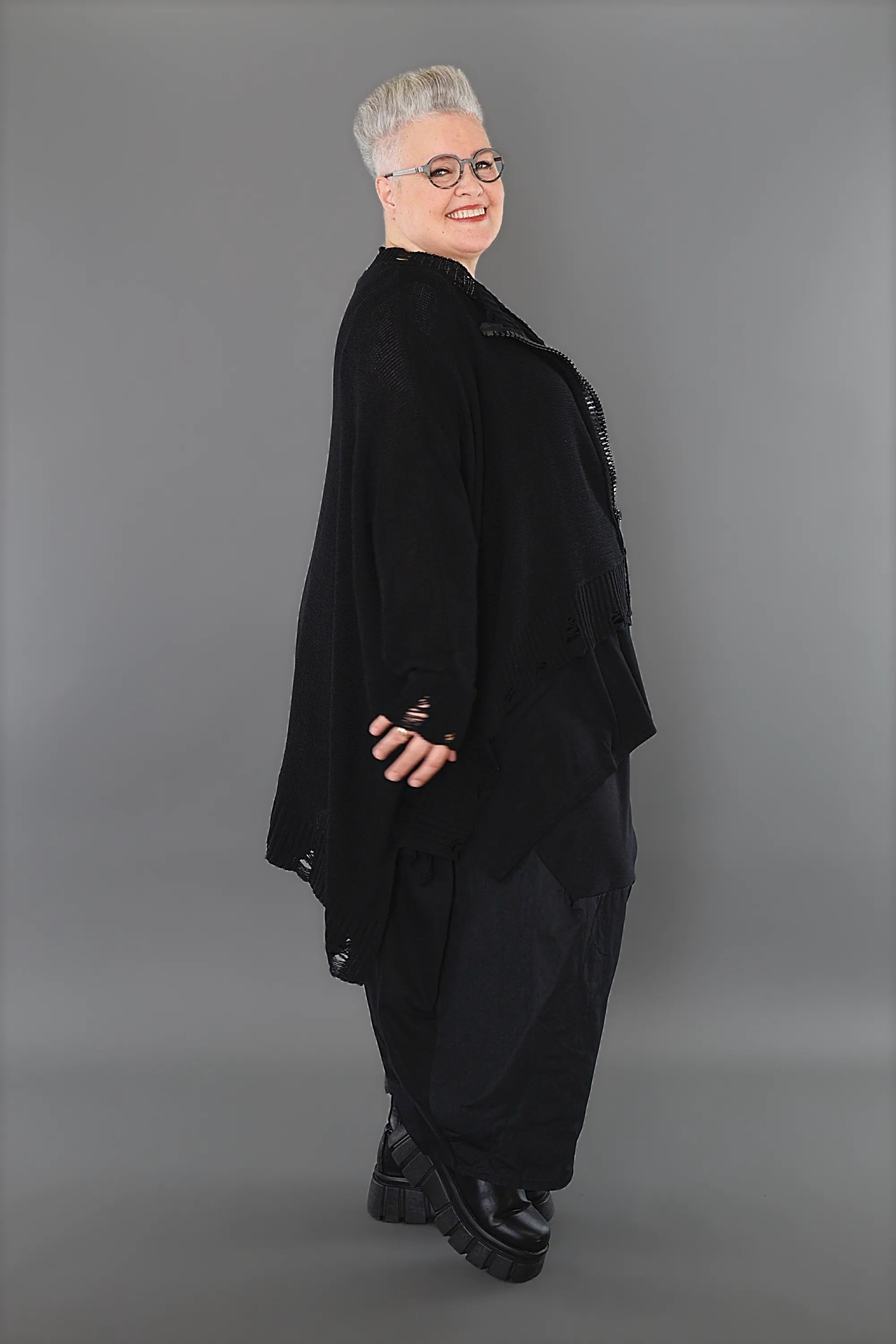  A-Form Jacke von AKH Premium aus Baumwolle, P1002.2519, Schwarz, Ausgefallen, Zeitlos