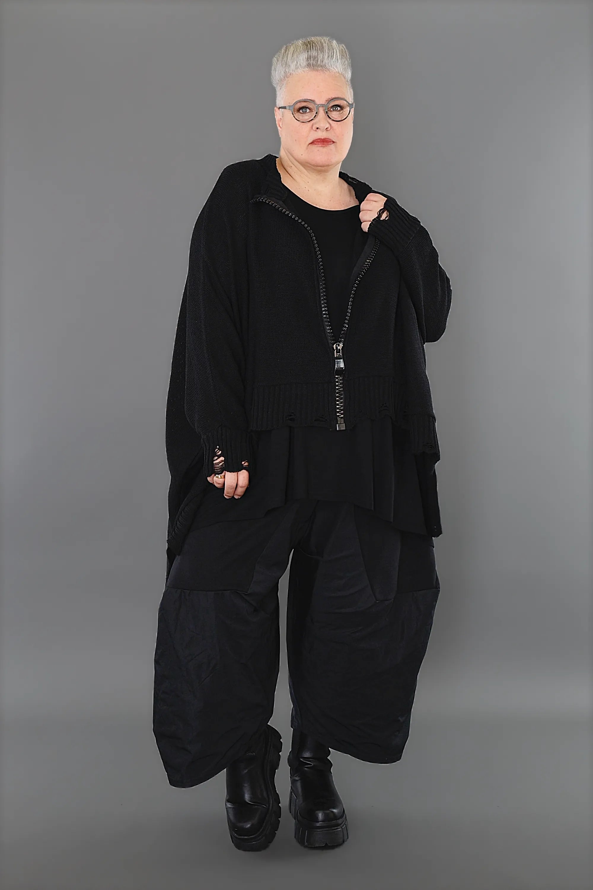  A-Form Jacke von AKH Premium aus Baumwolle, P1002.2519, Schwarz, Ausgefallen, Zeitlos