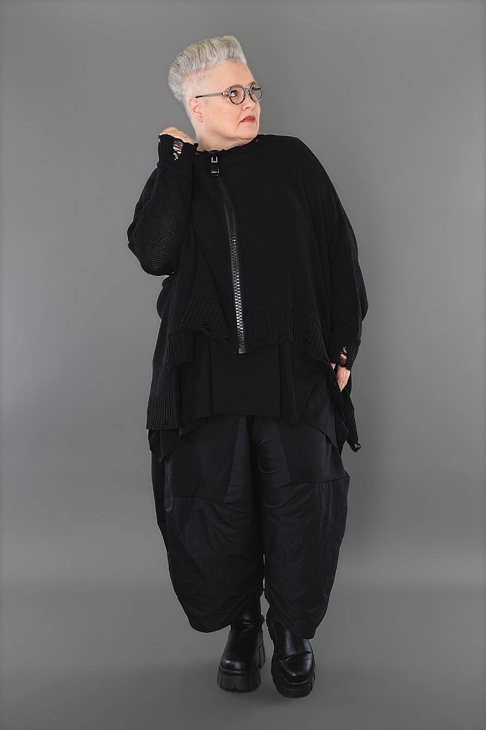  A-Form Jacke von AKH Premium aus Baumwolle, P1002.2519, Schwarz, Ausgefallen, Zeitlos