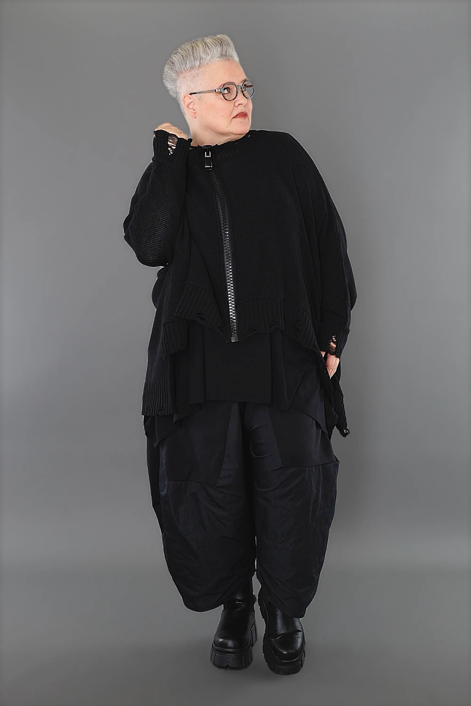  A-Form Jacke von AKH Premium aus Baumwolle, P1002.2519, Schwarz, Ausgefallen, Zeitlos