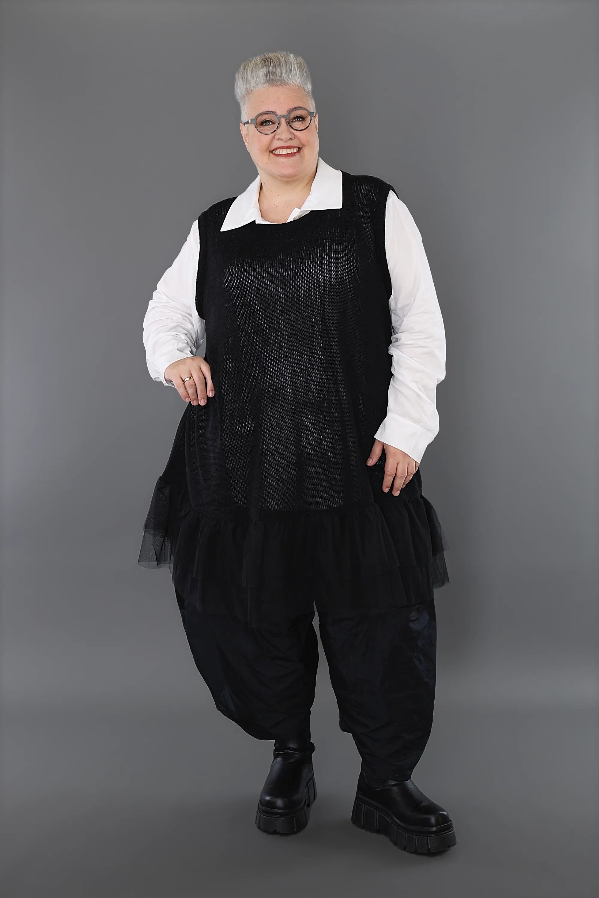  A-Form Tunika von AKH Premium aus Baumwolle, P1002.2523, Schwarz, Ausgefallen, Zeitlos