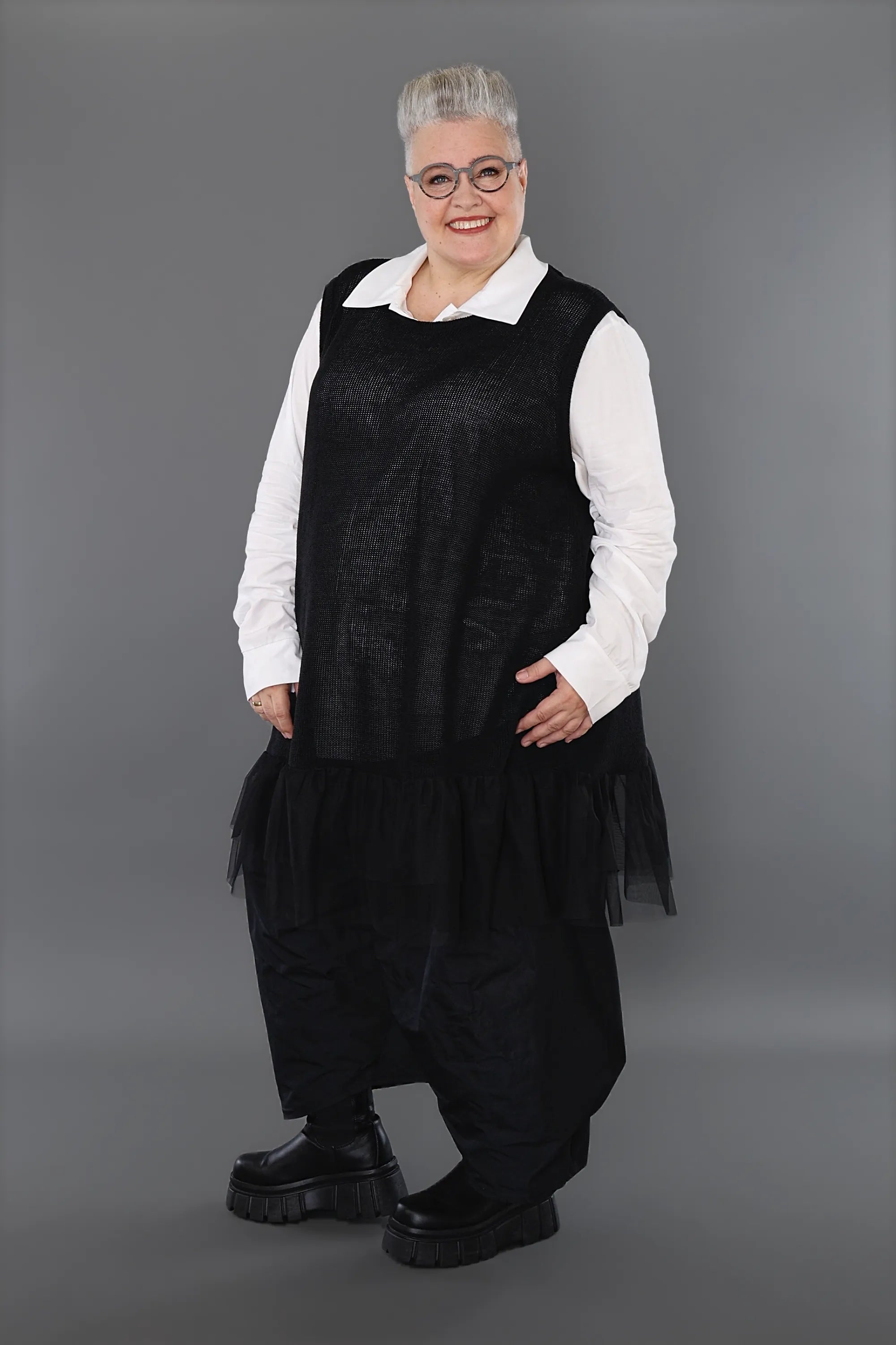  A-Form Tunika von AKH Premium aus Baumwolle, P1002.2523, Schwarz, Ausgefallen, Zeitlos