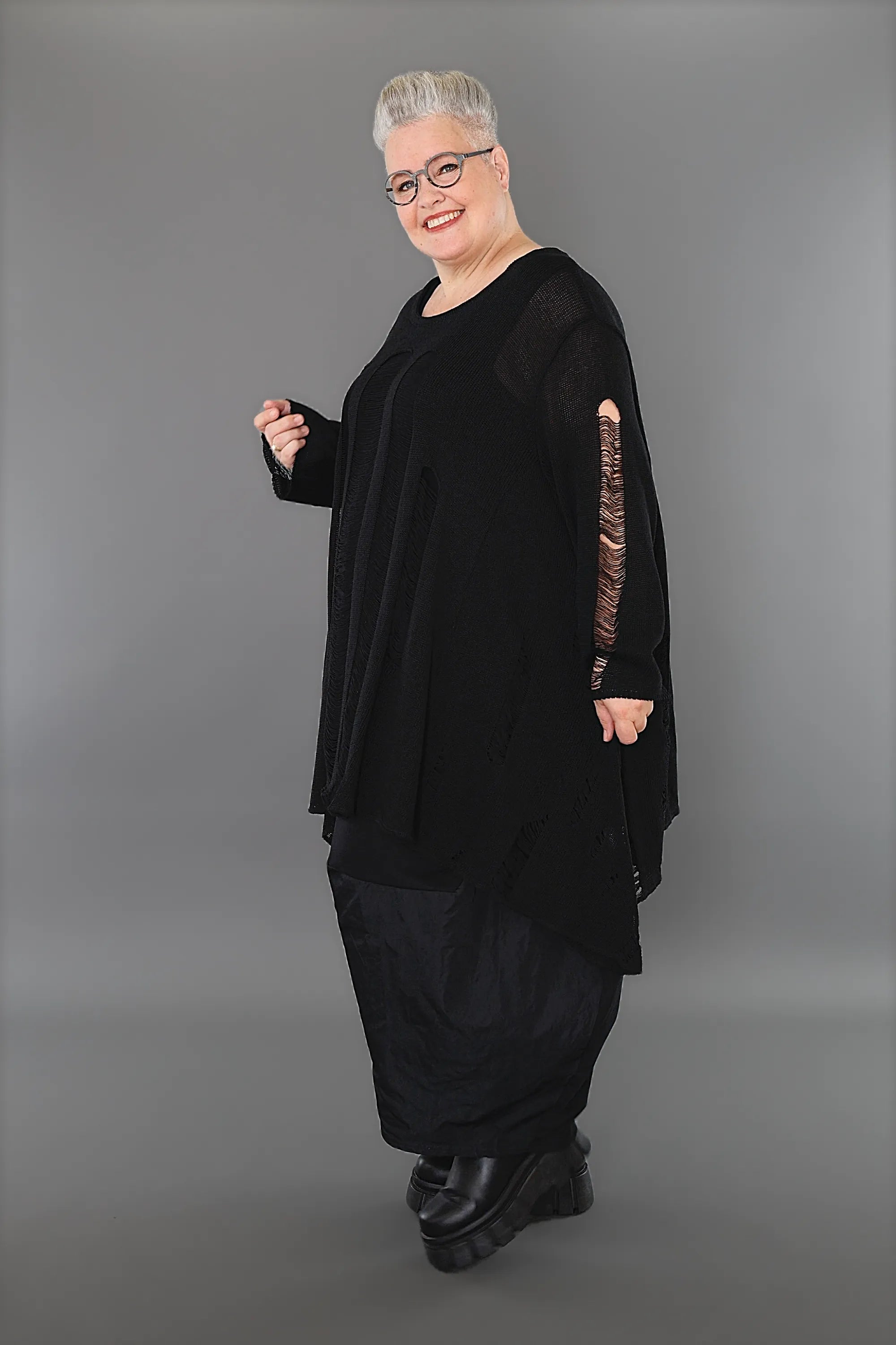  A-Form Bigshirt von AKH Premium aus Baumwolle, P1002.2530, Schwarz, Ausgefallen, Zeitlos