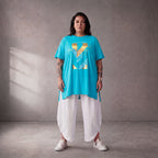 Damen Shirt Lagenlook Baumwolle Türkis, A-Linie, Oversize große Größen – Funky Diva