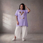 Damen Shirt Lagenlook Baumwolle Flieder, A-Linie, Kurzarm, Oversize große Größen – Funky Diva
