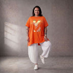 Damen Shirt Lagenlook Baumwolle Orange, A-Linie, Kurzarm, Oversize große Größen – Funky Diva