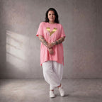 Damen Shirt Lagenlook Baumwolle Rosa, A-Linie, Kurzarm, Oversize große Größen – Funky Diva