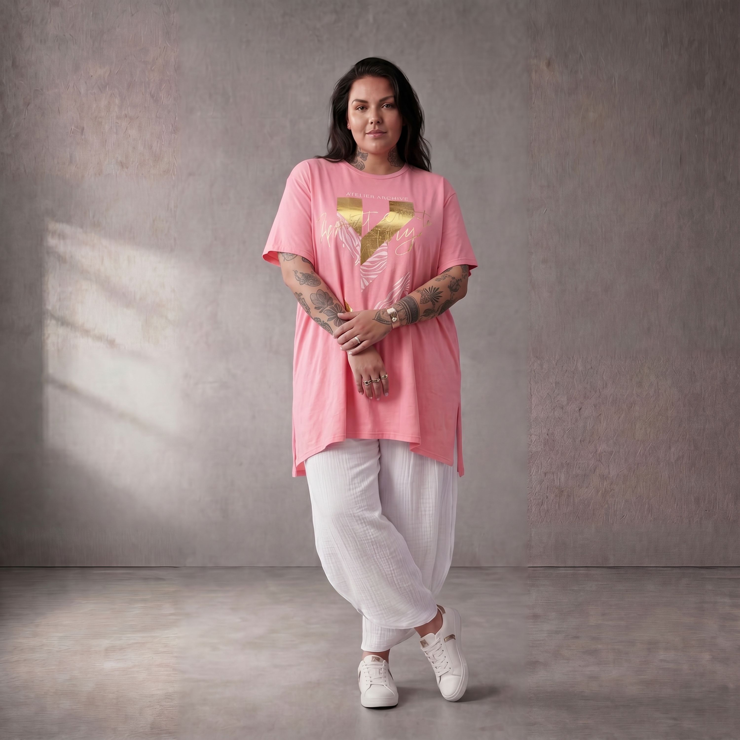 Damen Shirt Lagenlook Baumwolle Rosa, A-Linie, Kurzarm, Oversize große Größen – Funky Diva