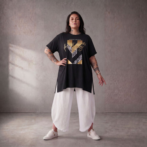 Damen Shirt Lagenlook Baumwolle Schwarz, A-Linie, Oversize große Größen – Funky Diva