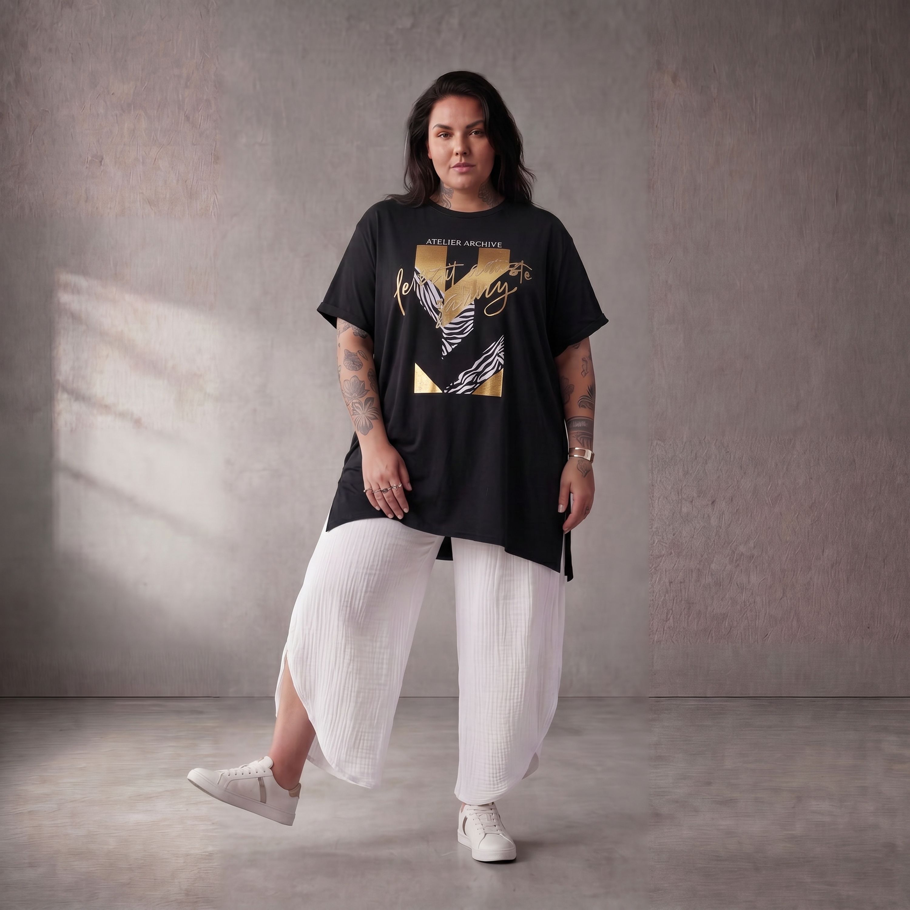Damen Shirt Lagenlook Baumwolle Schwarz, A-Linie, Oversize große Größen – Funky Diva