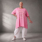 Damen Shirt Lagenlook Baumwolle Rosa/Gold, A-Form, Kurzarm, Seitenschlitze, Oversize große Größen – Funky Diva