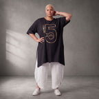 Damen Shirt Lagenlook Baumwolle Schwarz/Gold, A-Form, Kurzarm, Seitenschlitze, Oversize große Größen – Funky Diva