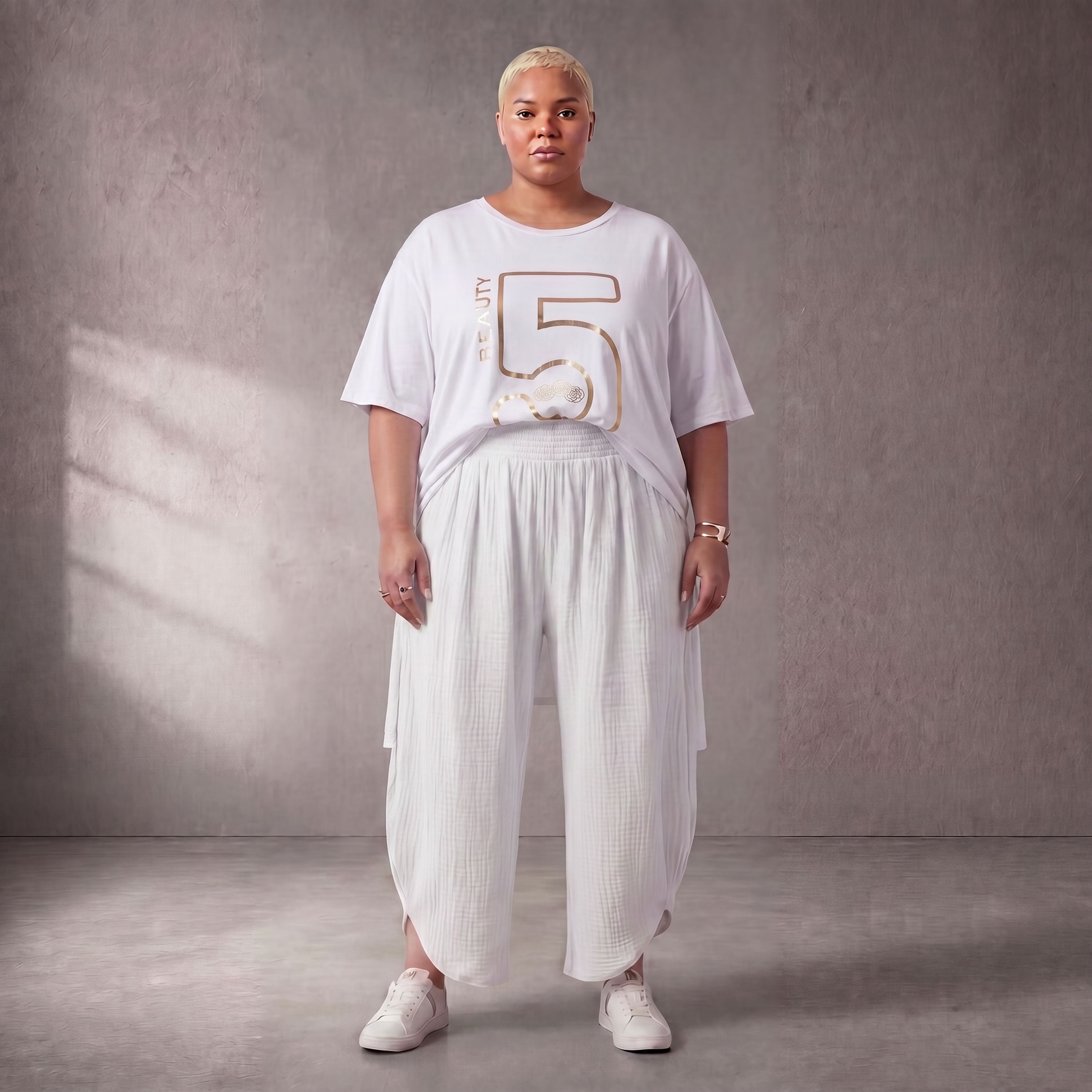 Damen Shirt Lagenlook Baumwolle Weiß, A-Form, Kurzarm, Seitenschlitze, Oversize große Größen – Funky Diva