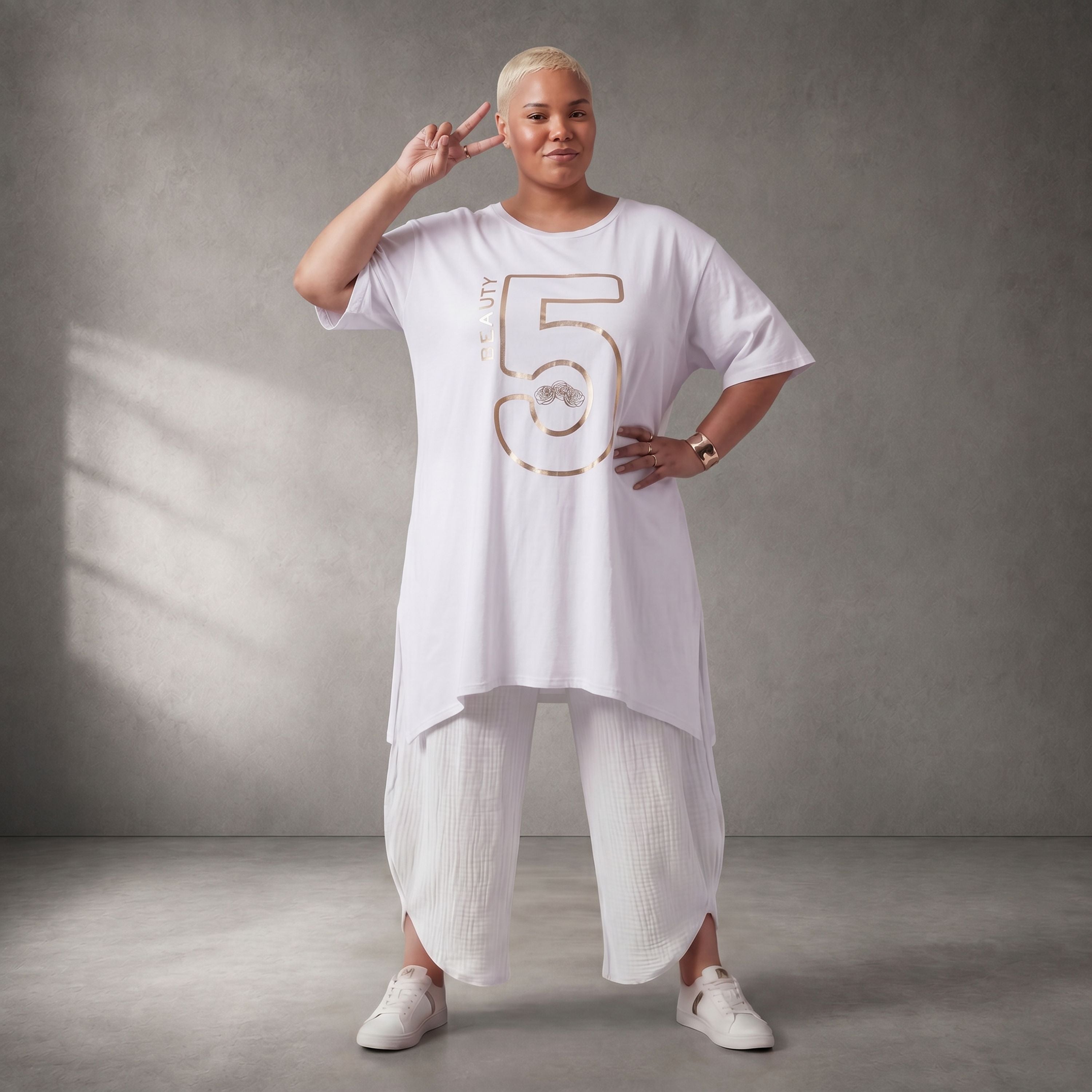 Damen Shirt Lagenlook Baumwolle Weiß, A-Form, Kurzarm, Seitenschlitze, Oversize große Größen – Funky Diva