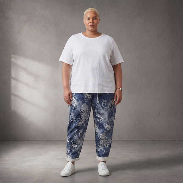 Leichte Karottenhose in Blau/Weiß im Lagenlook leger zeitlos mit softer Baumwolle neu