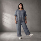 Leichtes Leinen Shirt in Blau fliessend Lagenlook Oversize locker zeitlos mit Taschen