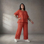 Leinen Oversize Shirt in Orange entspannt zeitlos mit Lagenlook und Taschen modern leicht