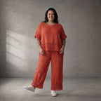 Leinen Oversize Shirt in Orange entspannt zeitlos mit Lagenlook und Taschen modern leicht