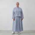 Kastige Oversize Jacke in moderner Lagenlook Leinen Optik mit Streifen und luftigem Crash, Blau/Weiß
