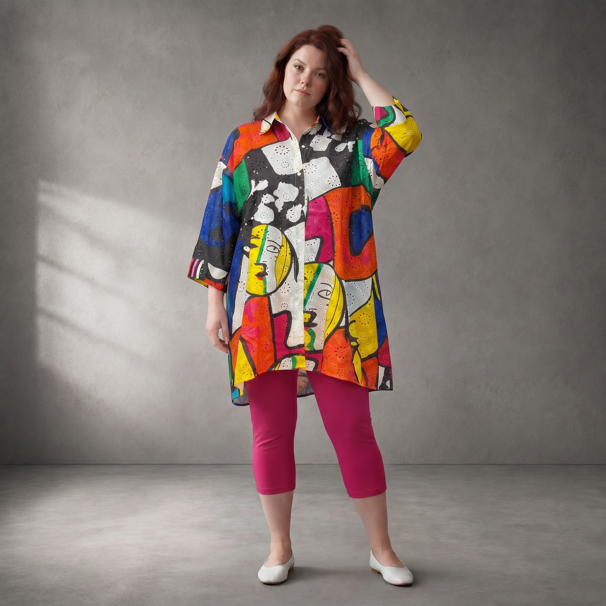 Ausgefallene Oversize Brokat Bluse in Gelb Blau Orange Schwarz Weiß Rosa leger Lagenlook