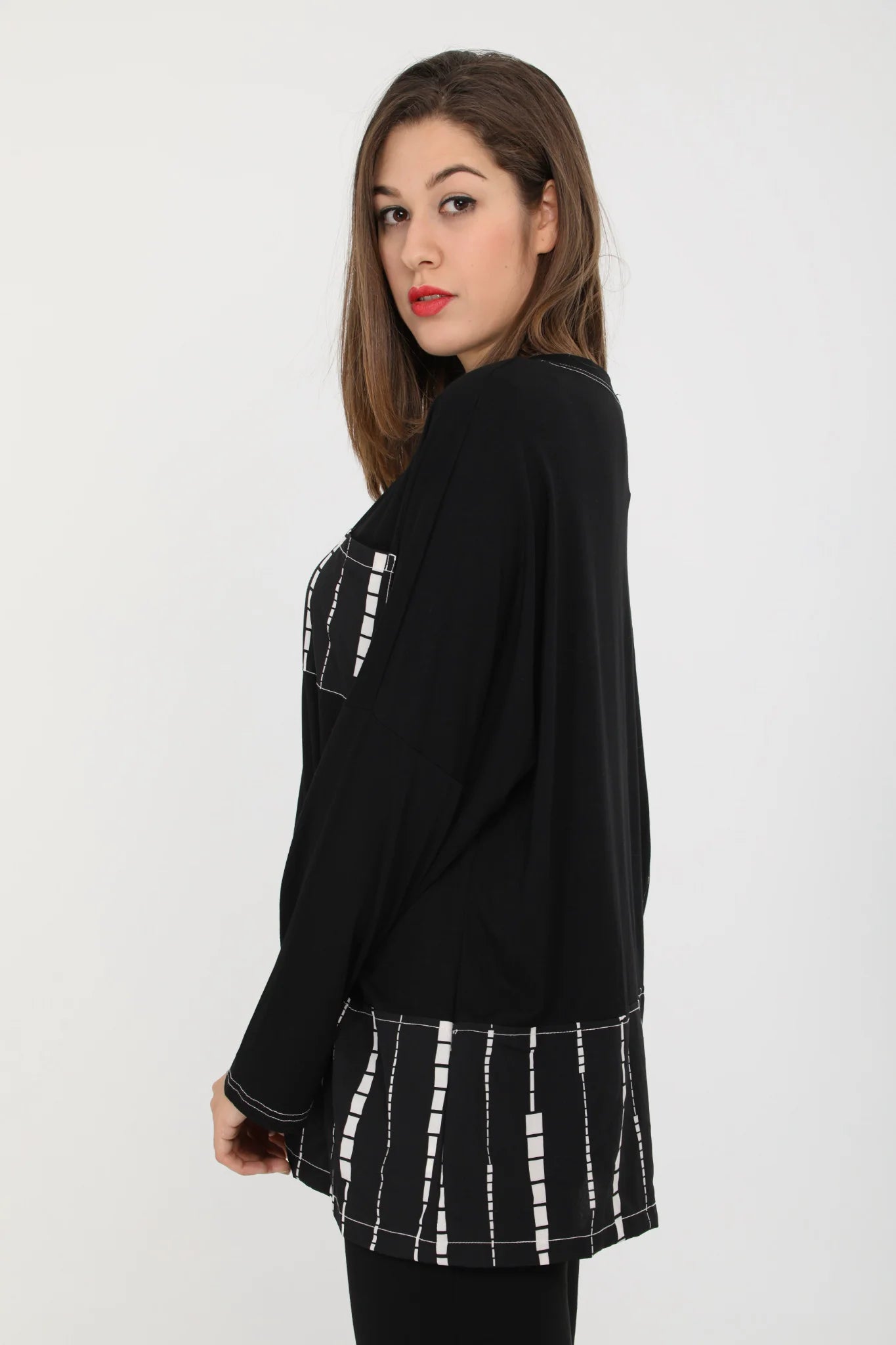 Pomme Rouge Shirt in gerader Form, aus Viskose, C6173, Schwarz-Weiß, Streifen, Schick