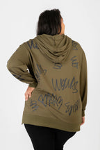  Pomme Rouge Hoody in gerader Form, aus Viskose, C6618, Olive-Schwarz, Schick, Modern