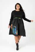  Pomme Rouge Kleid in gerader Form, aus Viskose, C6629, Schwarz-Multi, Muster, Schick